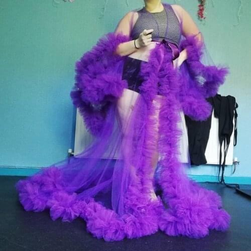 Purple Tulle Ruffles Maternity Photoshoot Dresses Bridal Fluffy Prom Gowns Photography Costume Wear Bathrobe