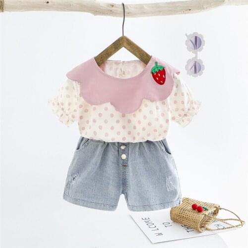 2021 Summer Kids Baby Girls Clothes Sets 2pcs Strawberry Children Girl Clothing Dot T Shirt Short Pants Sport Suit Outfit