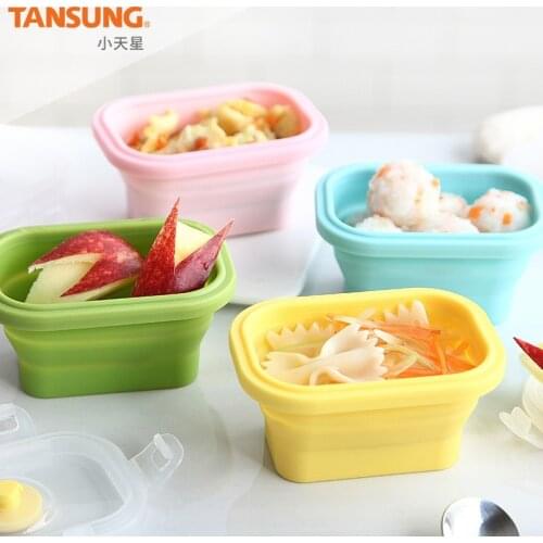4pcs150ml baby kids leakproof bento box snack container collapsible food kawaii baby seperate bowl four color fresh box with lid