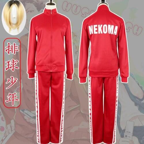 Haikyuu Nekoma High Jacket+Pants Cosplay Uniform Tetsurou Kuroo Kozume Kenma Costume Set Volleyball Team Red Sportswear Uniform
