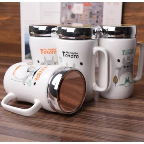 Creative cute ceramic mug with cartoon mirror cover mug
