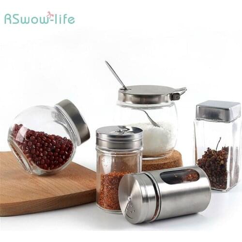 Kitchen Supplies Stainless Steel Seasoning Jar Glass Sauce Bottle Honey Jars Sugar Jar For Home Kitchen Storage Tank