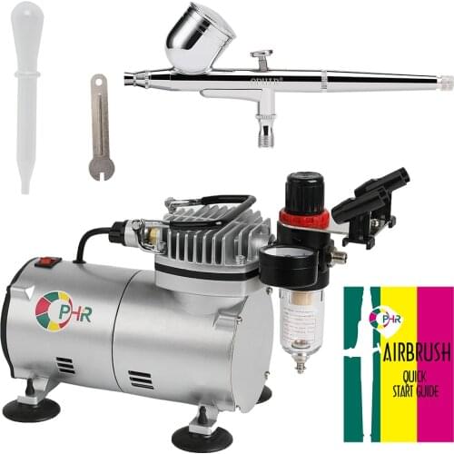OPHIR 0.3 MM Dual-Action Airbrush Kit with PRO Air Compressor 110V/220V for Cake Decorating Model/Body Paint Makeup_AC089+AC004A