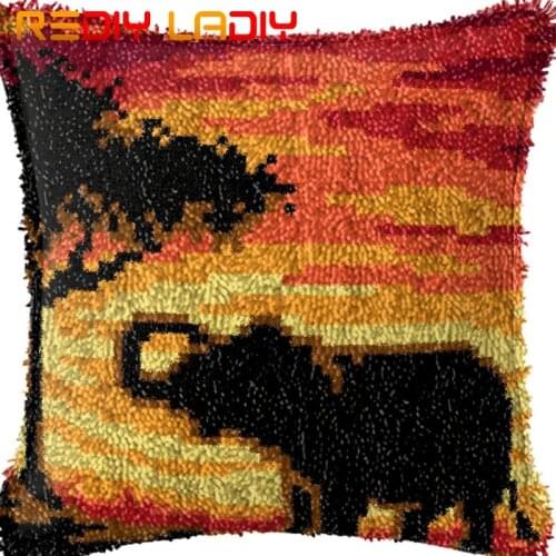 Latch Hook Kits Make Your Own Cushion Sunset Elephant Printed Canvas Crochet Pillow Case Latch Hook Cushion Cover Hobby & Crafts