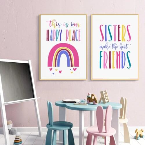 Sisters Wall Art Playroom Quotes Poster Nursery Canvas Print Cartoon Nordic Painting Picture Children Living Room Decoration
