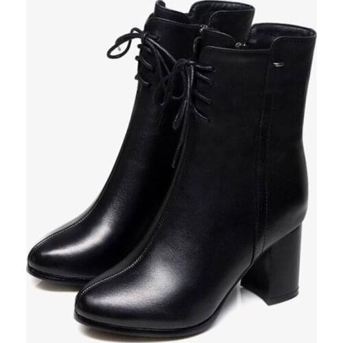New 2019 fashion womens ankle boots high-heeled platform motorcycle boots fashion lace black womens shoes