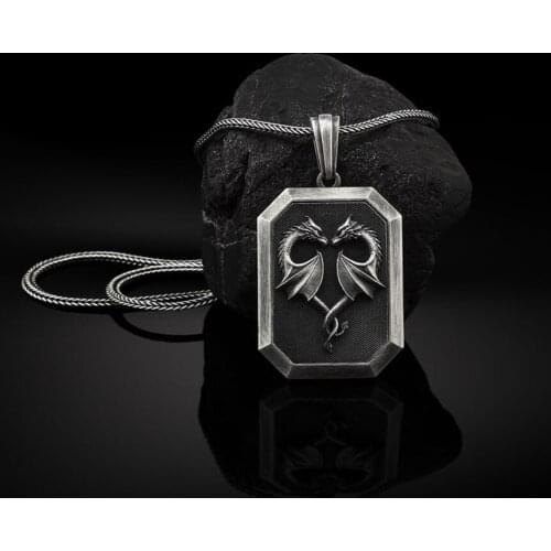 Nordic ins style Ssangyong love retro mens tag necklace autumn and winter wild sweater chain mens necklace