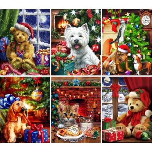 PDMDOG Full Square Round Diamond Painting Cat 5D DIY Diamond Embroidery Dog Animal Rhinestone Art Christmas Decorations