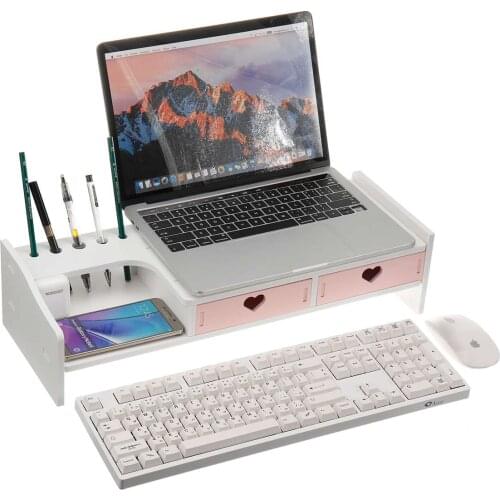 Pink Monitor Laptop Stand Riser Desktop Computer Stand PVC 3 Drawer Monitor Holder PC Screen Support Desk Organizador Escritorio