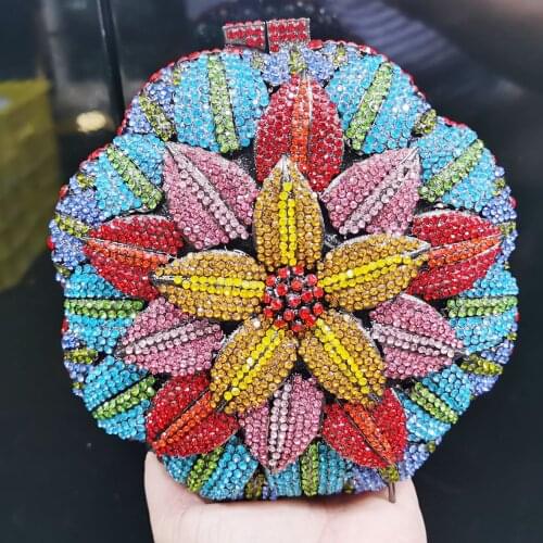 Pop Fashion Round Rose flower Evening Bags Women Luxury Crystal Pochette bag Wedding Purse Ladies Handbags SM83
