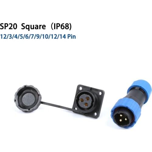 SP20 IP68 with 4 hole waterproof connector Square Aviation plug and socket 1/2/3/4/5/6/7/9/10/12/14Pin Electric connect