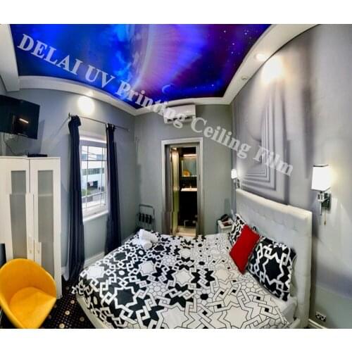 U-5019 New Universal UV PVC stretch ceiling film Fantastic earth with cosmic lighting through sky with 3D modern wall mural