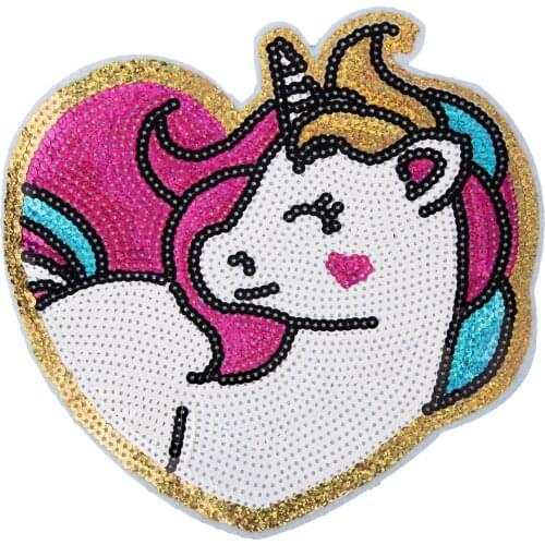 GUGUTREE embroidery Sequins big unicorn patches cartoon patches badges applique patches for clothing JW-35
