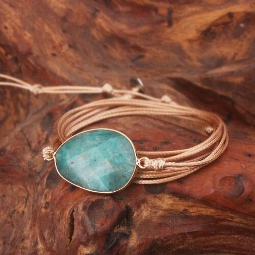 Women Wrap Bracelet Non-leather Multilayer Rope Long Friendship Bracelet Amazonite Natural Stone Boho JEWELRY