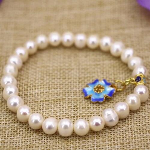 Charms Bracelet For Women 14 Style Natural White Freshwater Cultured Thread Nearround Pearl Beads Strand Bangle 7.5inch B3114