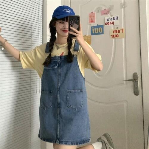 Summer Student Denim Overalls Dress Retro Tooling Slip Dress Fashion Braces Cowboy Skirt Womens Sleeveless Shoulder Belt Skirt