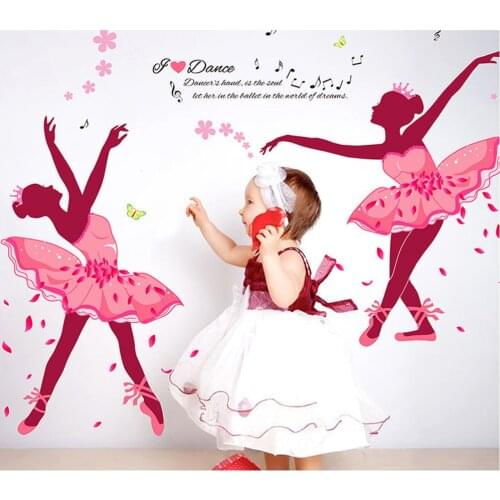 1pc Pink Ballet Dancers Girl Wall Stickers Vinyl DIY Butterflies Wall Art for Dance Studio Kids Room Kindergarten Decoration