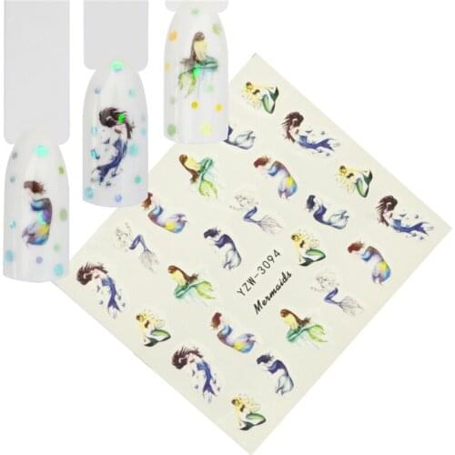YWK 12 Designs Nail Art Mermaid Flower Pattern Water Transfer Stickers Nail Decals Nail Sticker