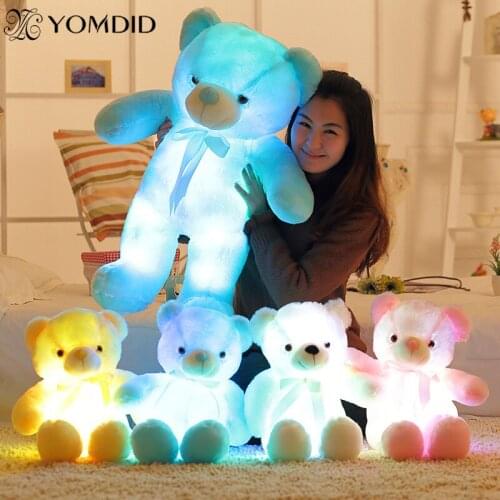 2020 Creative Light Up LED Teddy Bear Stuffed Animals Plush Cushion Toy Cartoon Colorful Glowing Christmas Gift for Kids Pillow