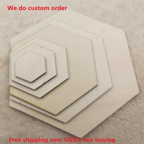 Natural Wooden Scrapbooking Pieces Hexagon Shape for Arts Wood DIY Crafts Project Ready to Paint or Decorate