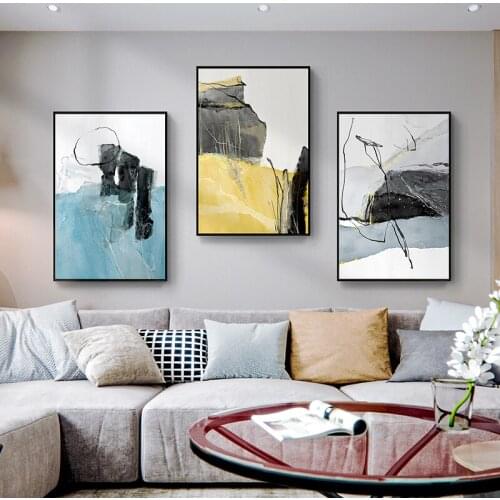 Abstract Blue Yellow Prints Posters Canvas Paintings Wall Art Wall Pictures for Living Room Home Decoration Contemporary Artwork