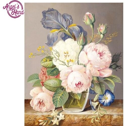 3D DIY Diamond Painting Needlework Square Full Diamond Embroidery Purple Pink Flower Vase Painting Pattern Home Decoration