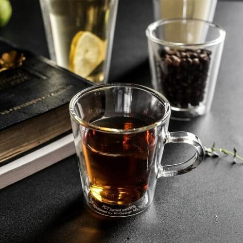 Lead-free Double Wall Handmade Glass With Handle Heat Resistant Drink Cup Insulated Clear Glass Tea Coffee Drinkware cocktail