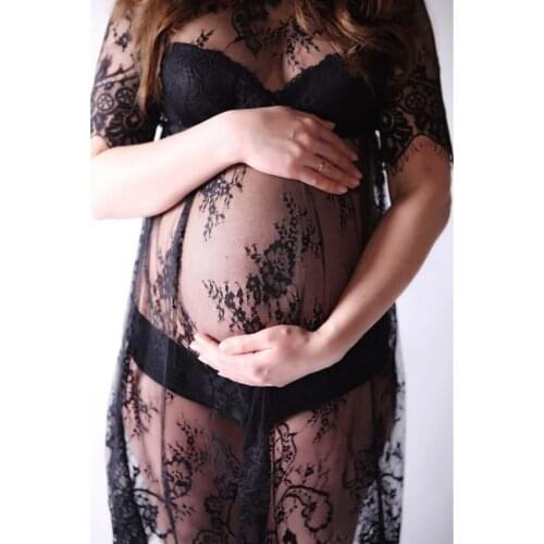 Black Lace Dress Pregnant Photography Props Fancy Dress Pregnant Dresses Pregnancy Photo Shoot Studio Clothing