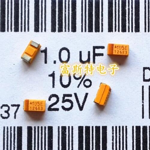 100PCS/LOT Chip Tantalum Capacitors 105E 25V 1UF Type A 3216 1206 Tantalum Electrolysis Polarity
