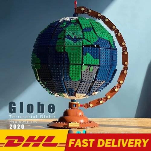 DHL MOC Creative Idea Series The Rotatable Globe Model Kit Building Blocks Earth Map Bricks Educational KIDS TOYS Chirstmas Gift