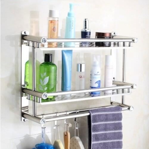 50CM Bathroom Stainless Steel Double-layer Thickened Towel Rack Simple Bathroom Towel Storage Multi-function Free Punching Rack