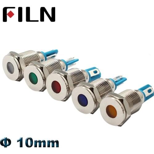 FILN 0.39 inch 10mm LED Metal LED Indicator Light Pilot Lamp Signal Lamp 12V 24V Car Boat Red Green Blue Amber LED Indicator