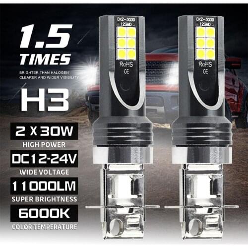 1 Pair H3 55W Fog Light LED Headlight Conversion Kit Bulbs 6000K White Lamp Running Light Fog Lamp