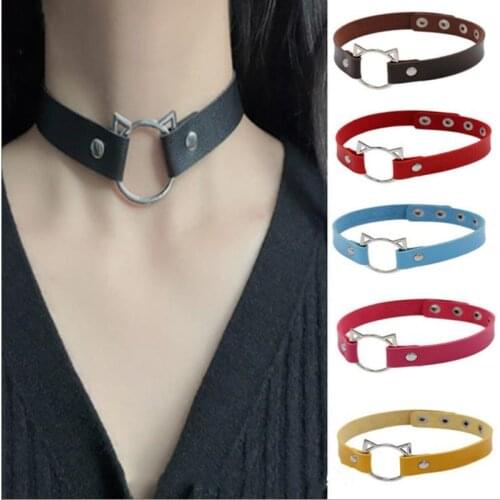 Cute Cat Neck Chain For Girl Party Accessories Cool Wild Leather Red Black Clavicle Necklace Adjustable Women Jewelry Gift