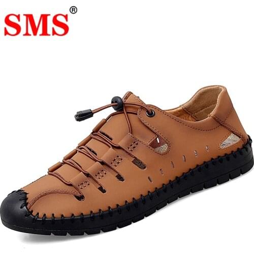 SMS Summer Leather Walking Shoes For Man Sneakers Hole Breathable Men Casual Shoes Light Soft Driving Mens Shoes Plus Size