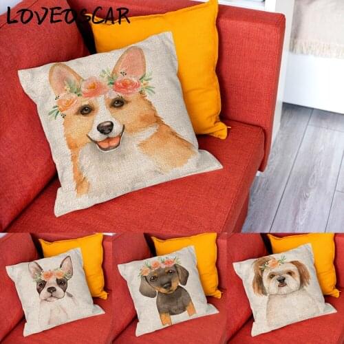 Dog Shih Tzu Dachshund French Bulldog Flower Cute King Size Pillow Case Printed Garden Terrace Linen Cushion Cover Free Shipping