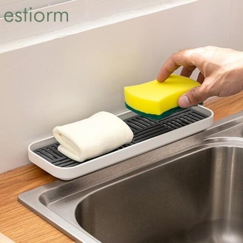 Kitchen sink organzier,soap and sponge holder,bottle cup tableware Drain Tray - Storage Tray for Dish washing Sponge, Scrubber