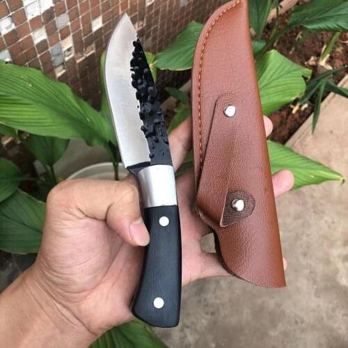 Hand forged black handle sharp tactical straight knife colored wooden handle fashionable outdoor jungle hunting knife