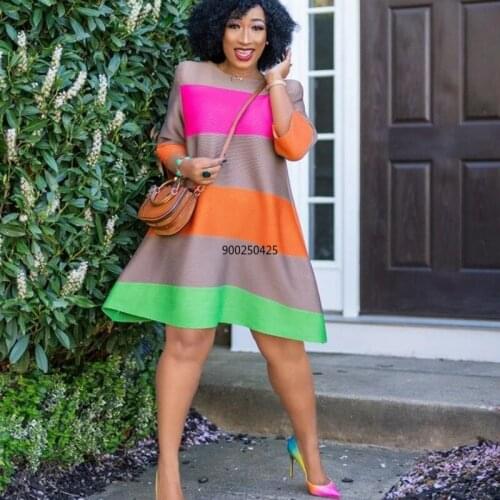 African Dresses For Women African Clothes Africa Dress Rainbow Stripe Print Dashiki Clothing Ankara Plus Size Africa Woman Dress