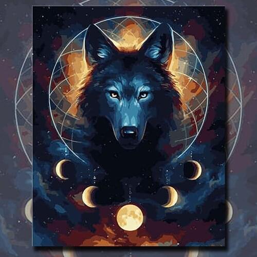 40X50Cm Frame Diy Schilderij Van Nummers Acryl Kleurrijke Dieren Hand Painting by Number Getallen Voor HomeDecor Art Wolf Animal