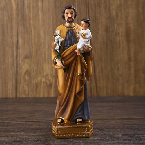 Saint Joseph Carrying Child Jesus Statues Religious Figurines Resin Model Sculpture St. Joseph God Christ Church Desk Decoration