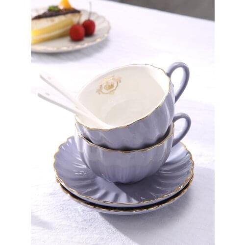 Retro palace ceramic coffee cups and saucers Phnom Penh pumpkin Embossed tea Cup Cappuccino Latte Coffee Cup Espresso cups 200ml