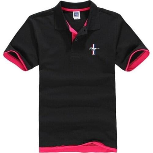 Summer Cotton Man Polo Shirts Solid Color Short Sleeve Slim Breathable Famous Men Shirts Male Ford Mustang print Tops Pullover