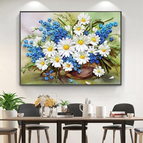Flower Printed Water-Soluble Canvas 11CT Cross Stitch Complete Kit Embroidery DMC Threads Handiwork Needlework Package