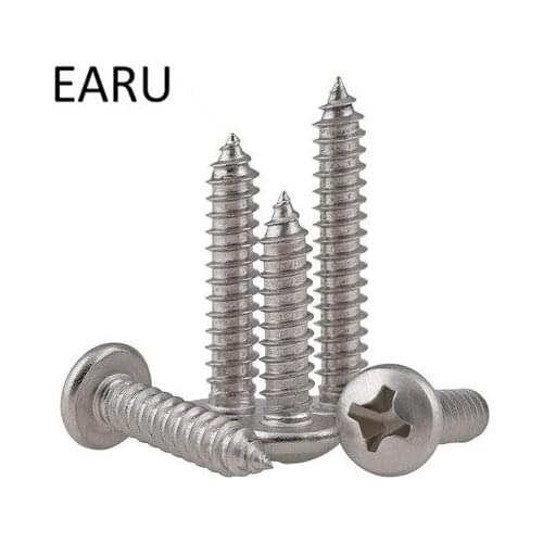 304 Stainless Steel Round Pan Phillips Cross Self-tapping Tapping Screws Bolt Hardware Fastener M6*16/20/25/30-100mm Hot Promote