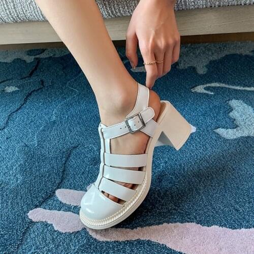 Platform Shoes Women Genuine Cow Leather Sandals For Women Shoes 2021 Summer Open-Toed Mid-Heel Sandals Women