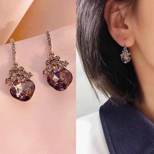 Stud Earrings for Women Black Crystal Flower Geometric Fashion Earrings Women Jewelry Wholesale