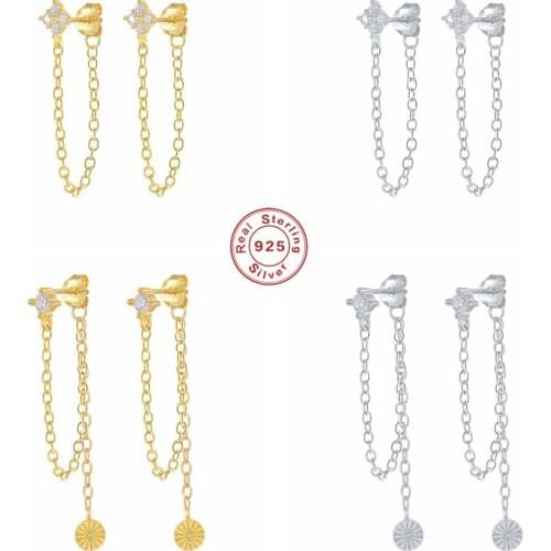 Aide 925 Sterling Silver Temperament Minimalist Chain Tassel Zircon Stud Earrings For Women Piercing Rock Punk Party Jewelry