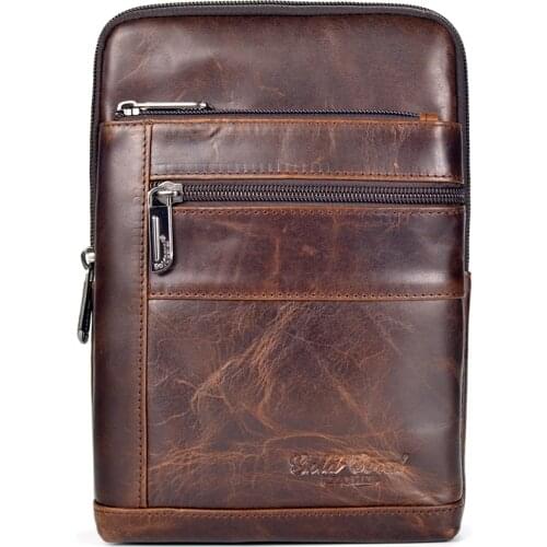 GOLD CORAL Genuine Leather Men Fashion Messenger Bags High quality Wax oil Fashion Shoulder Bag Male Multi Pocket Crossbody Bags