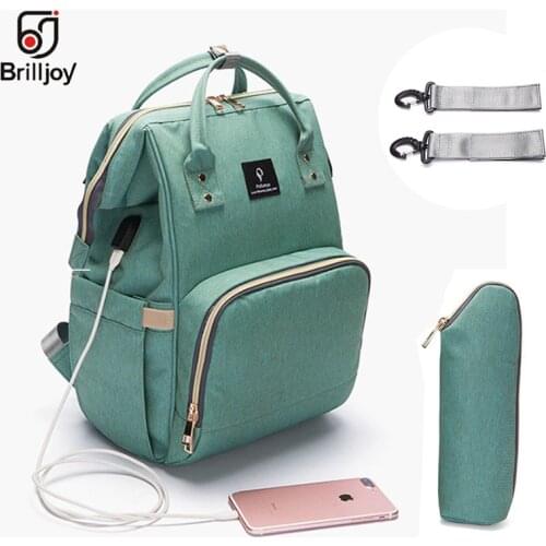 Brilljoy USB Interface Travel Mummy Bag Backpack Large Capacity Water Proof Baby Diaper Bag Maternity Carry Bolsa Bag Baby Care